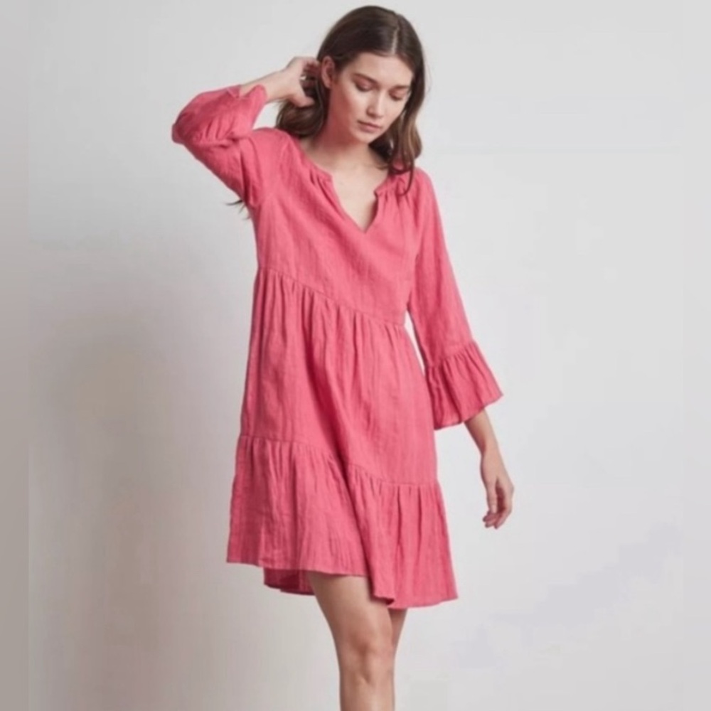 Velvet Anthropologie Aurora Tiered Dress in Calypso 100% linen